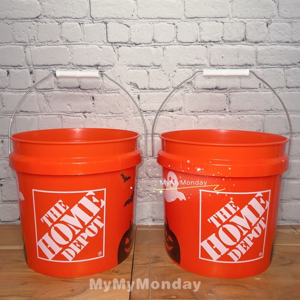 2 X Home Depot Halloween Ghost Pumpkin Bat Trick or Treat Bucket 2 Gal - Picture 3 of 4